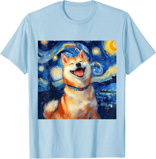 Cute Shiba Inu Dog Starry Night Vincent Van Gogh Painting