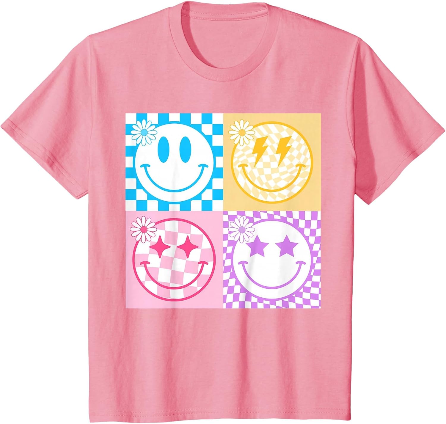 Retro Happy Smile Face Checkered Pattern Vibes Trendy Girls