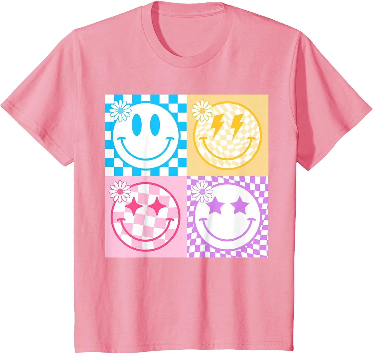 Retro Happy Smile Face Checkered Pattern Vibes Trendy Girls