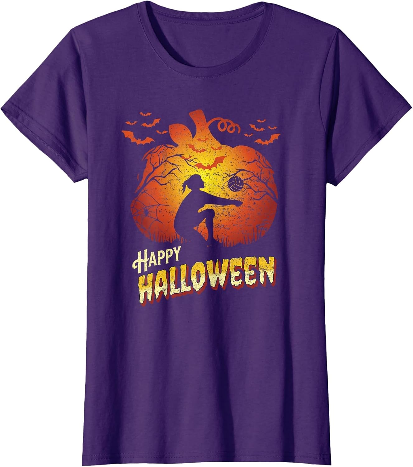 Happy Halloween Volleyball Player Pumpkin Silhouette Women