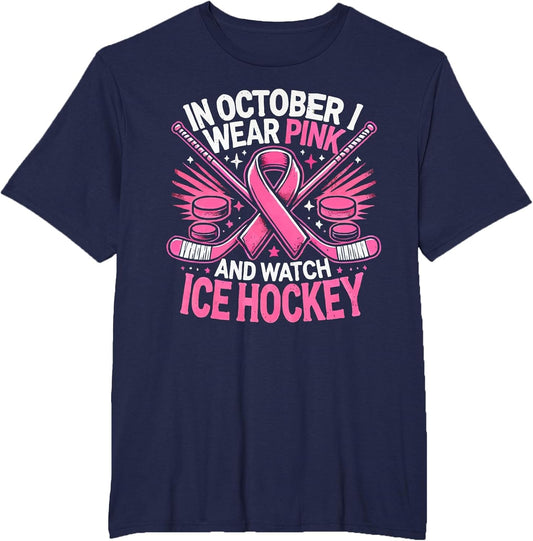 Ice Hockey Breast Cancer Awareness Month Pink Ribbon