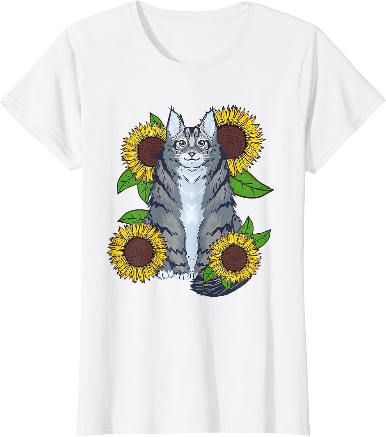 Floral Sunflower Mainecoon Cat Lover