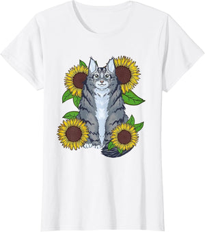 Floral Sunflower Mainecoon Cat Lover