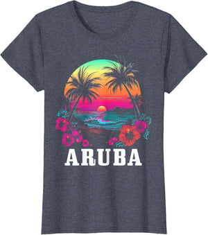 Aruba Vintage Souvenir Hibiscus Flowers Surfer Beach