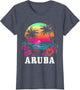 Aruba Vintage Souvenir Hibiscus Flowers Surfer Beach