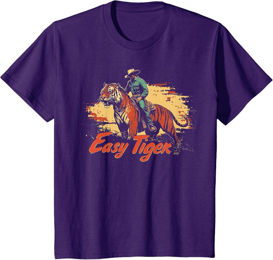 Funny Cowboy Riding Tiger - Easy Tiger