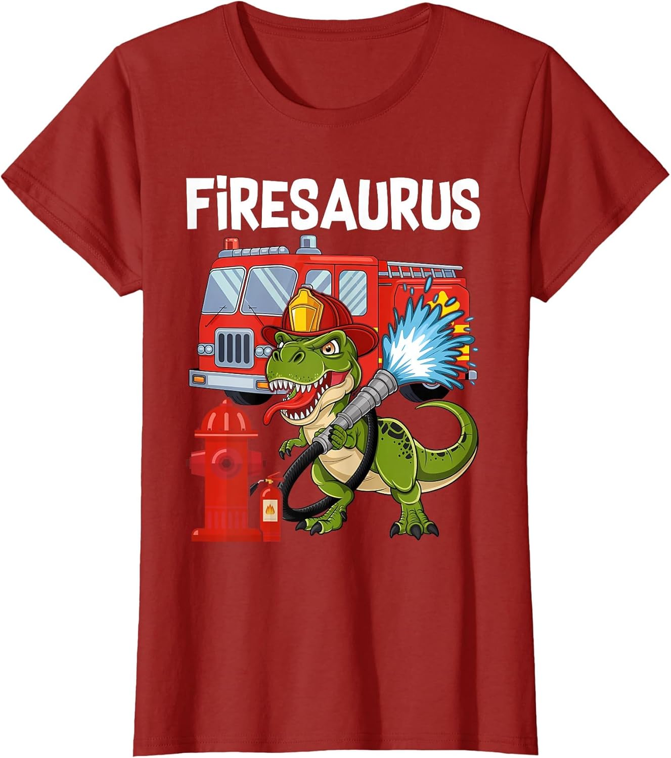 Fire Fighter Saurus Firetruck Fireman Dinosaur