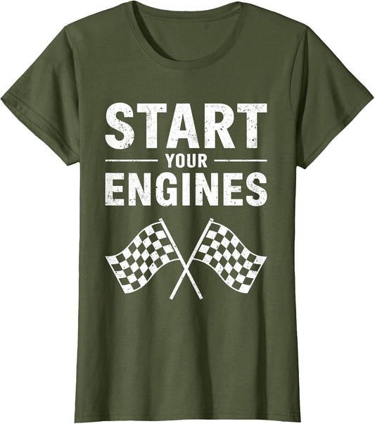 Start Your Engines Shirt Checkered Flag Men Women Racing Day