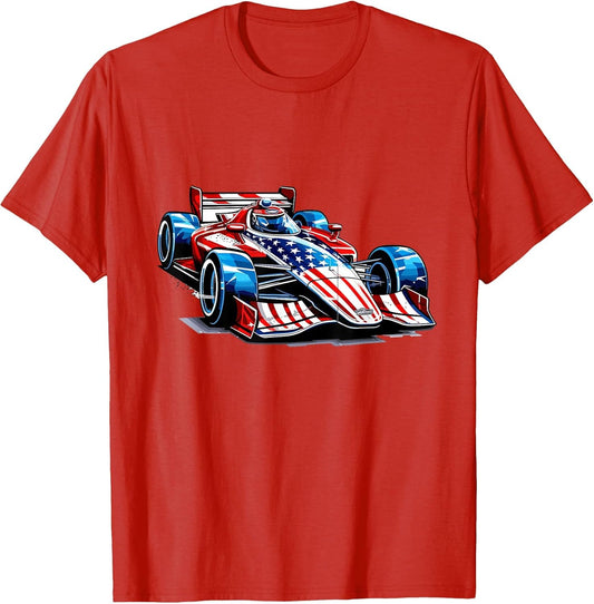 Vintage Auto Racing Car American Flag 4th of July, Auto Race