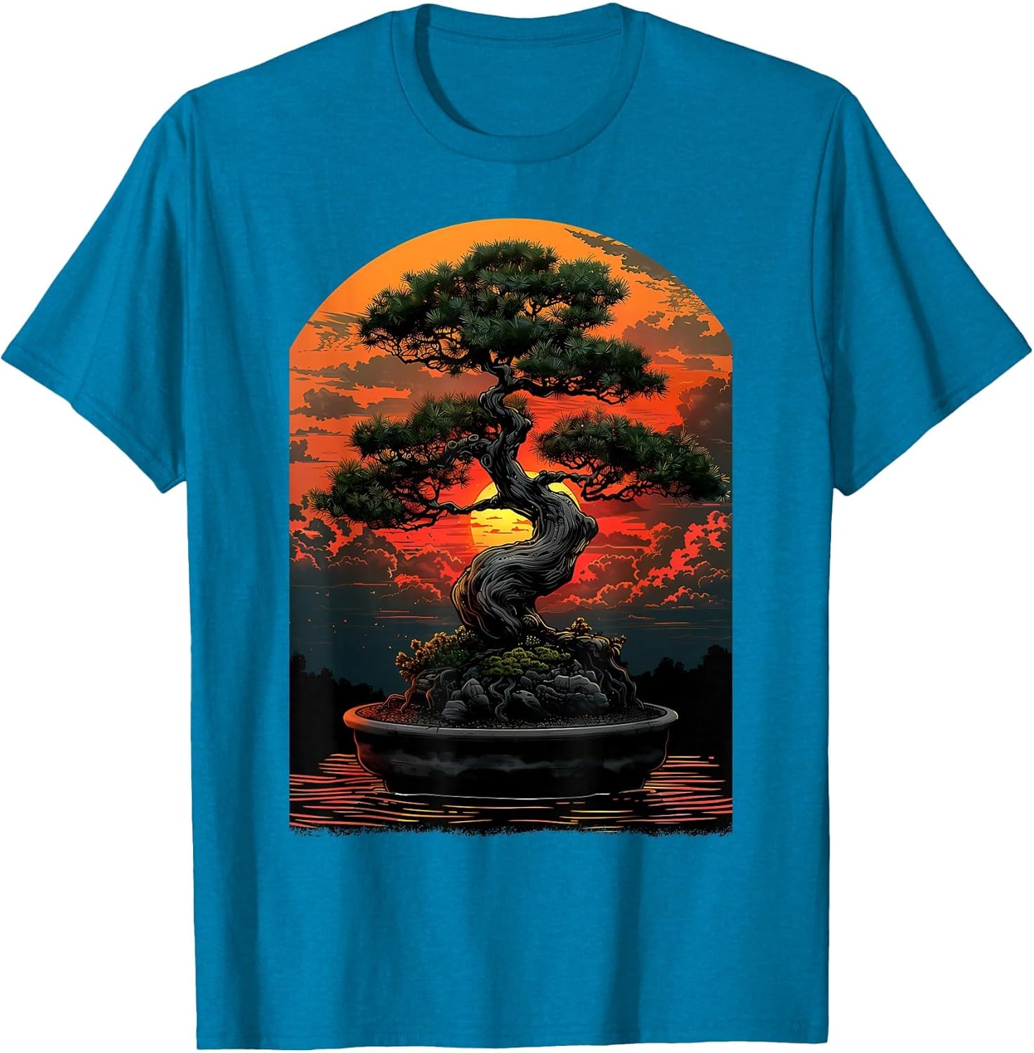 Bonsai Tree Sunset Art, Zen Japanese Garden, Tranquil Nature