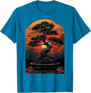 Bonsai Tree Sunset Art, Zen Japanese Garden, Tranquil Nature
