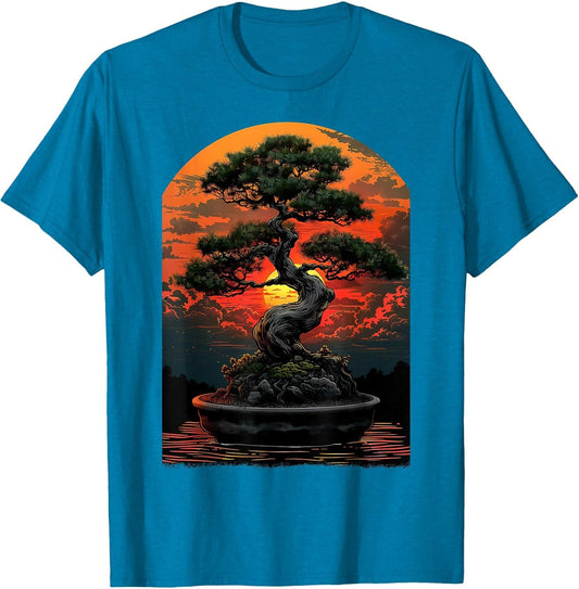 Bonsai Tree Sunset Art, Zen Japanese Garden, Tranquil Nature