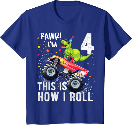 Kids T Rex Dinosaur Monster Truck 4th Birthday Boys and Girls