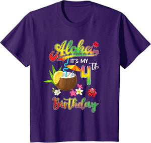 Kids Aloha It's My 4th Birthday Summer Hawaiian Bday 4 Year Old