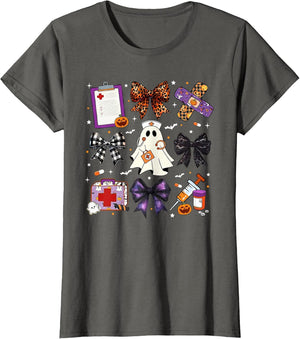 Funny Ghost Happy Halloween Coquette Bow Spooky Season Nurse