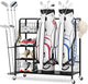 Golf Storage Organizer for Garage, Golf Bag Storage Rack with Lockable Wheels, Heavy Duty Golf Club Organizer with 3-Tier Shelves & Removable Hooks for Golf Accessories, Golf Bag Stand Holder, Black