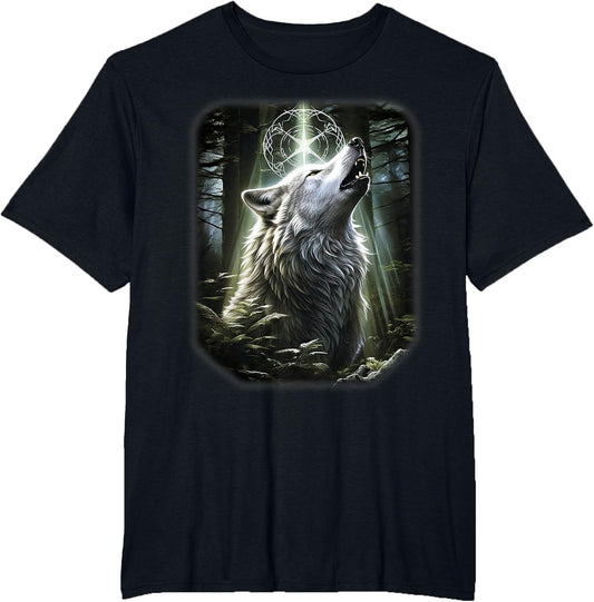 Wolf in The Forest Howling at The Moon Fantasy Art Wildlife