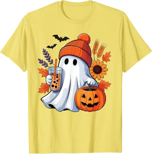 Cute Ghost Drinking Coffee Autumn Pumpkin Halloween Costume
