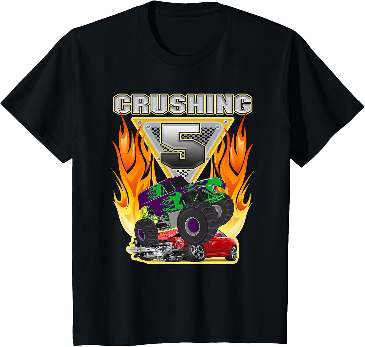 Monster Truck Crushing Being 5 Five Years Old 5th Birthday