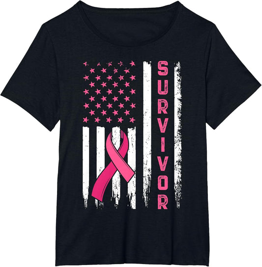 Survivor Breast Cancer Awareness Pink Ribbon US Flag