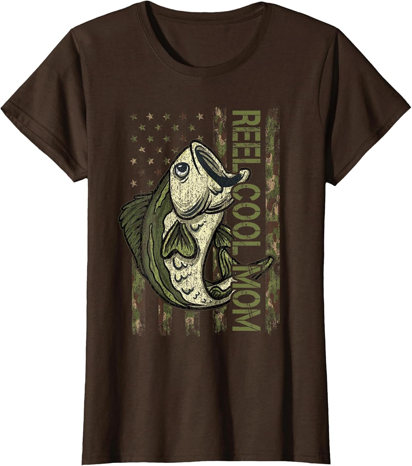 Reel Cool Mum American USA Flag Mom Reel Bass Vintage Camo