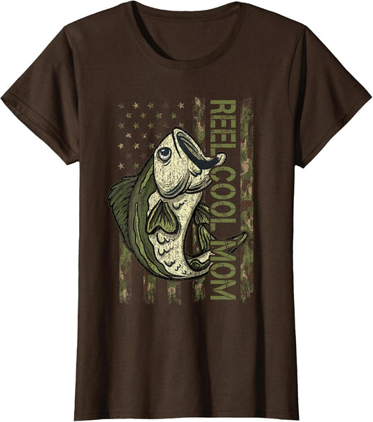 Reel Cool Mum American USA Flag Mom Reel Bass Vintage Camo