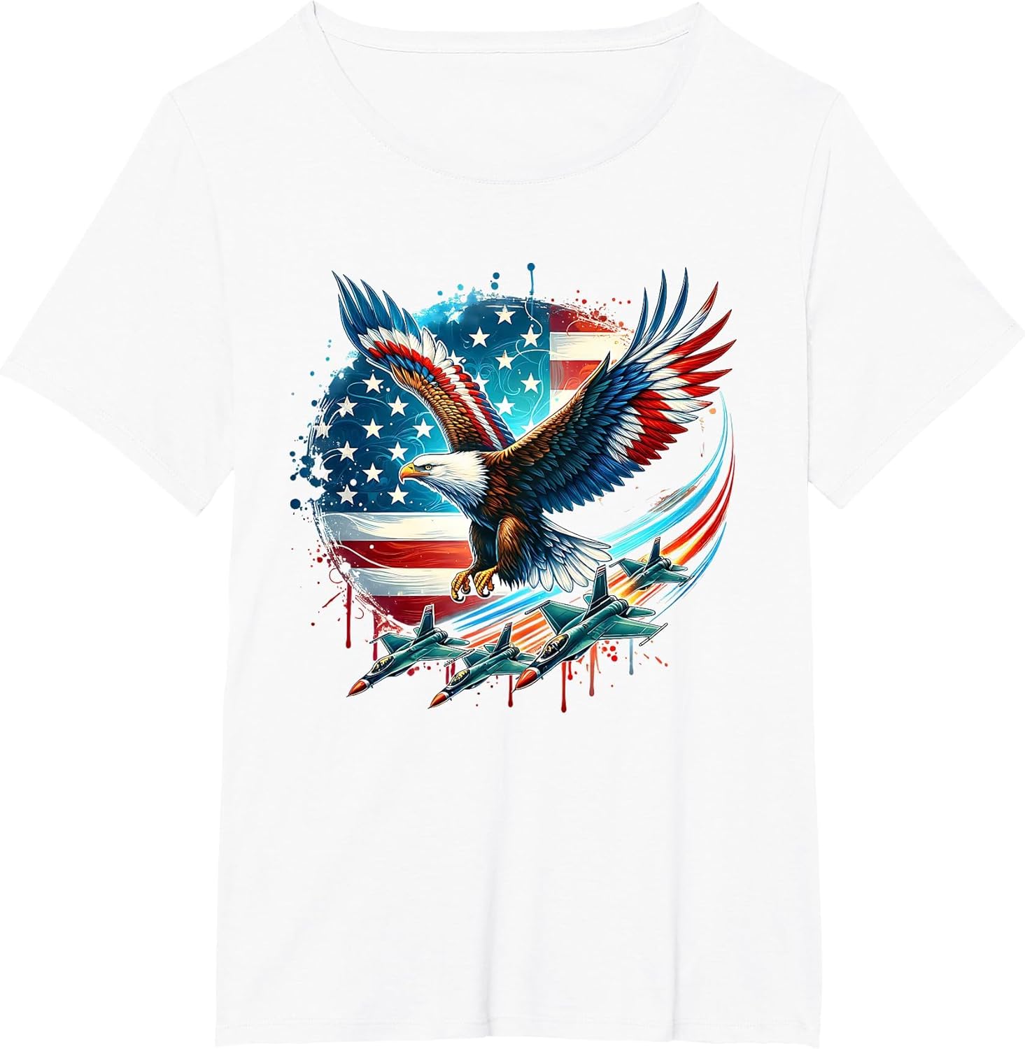 Boys 4th of July American Bald Eagle USA Flag Fighter Jet