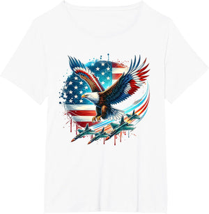 Boys 4th of July American Bald Eagle USA Flag Fighter Jet