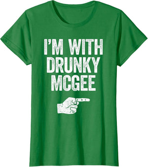 I'm with Drunky McGee Shirt Couple Men Women St Patricks Day