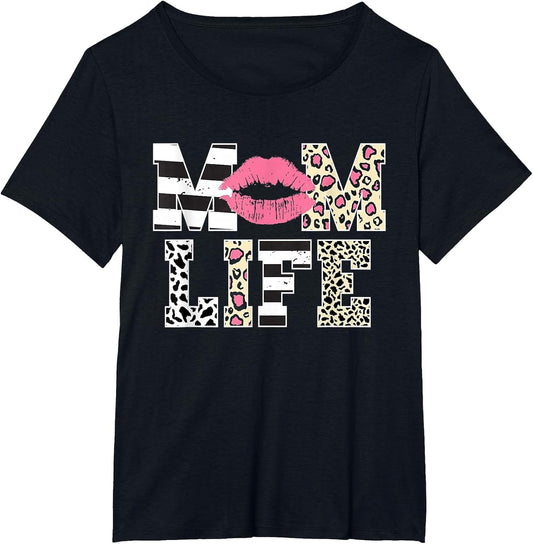 Mom Life Leopard Lips Stripe Graphic Funny Mother's Day