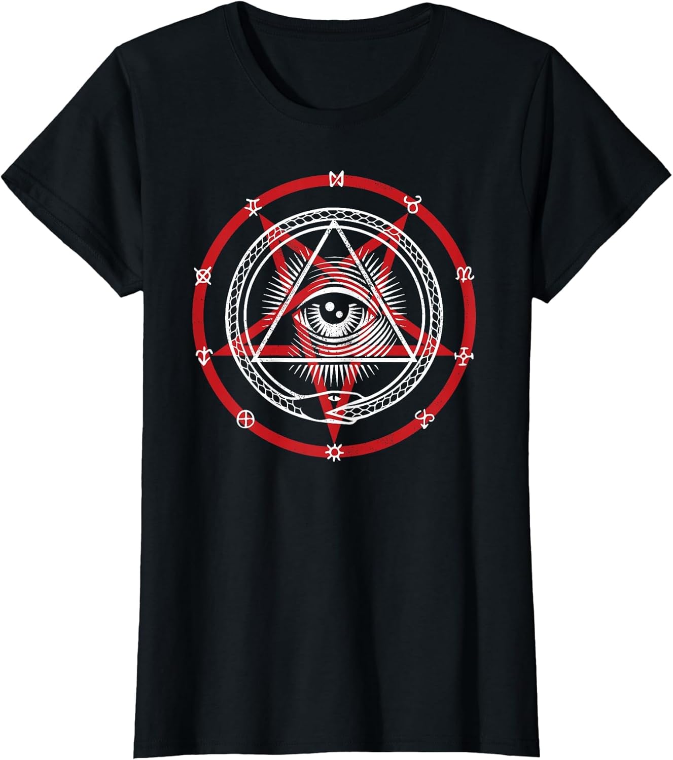 Pentagram with Occult Symbols, God Eye & Snake Eating Itself