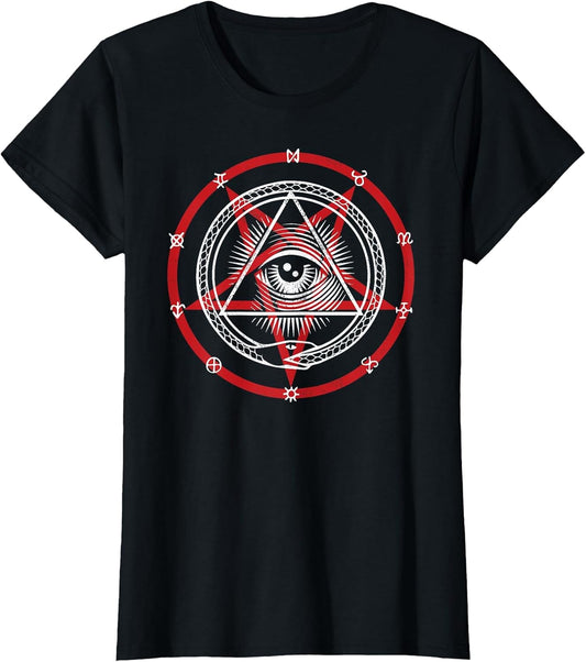 Pentagram with Occult Symbols, God Eye & Snake Eating Itself