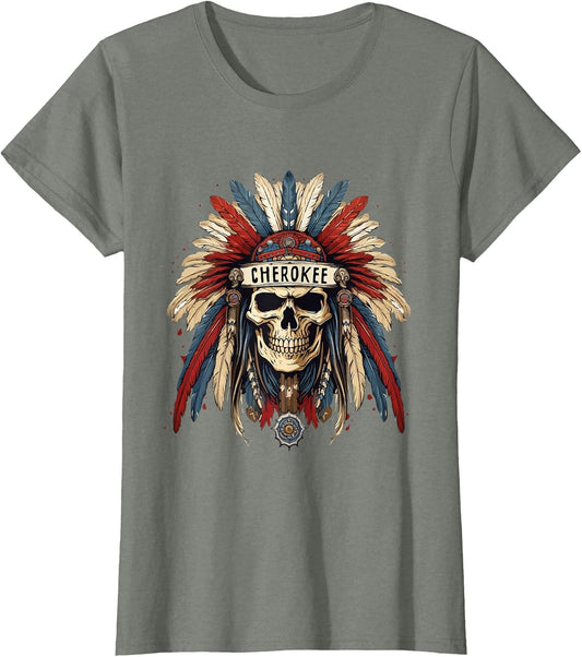 Cherokee Native Indian Skull Warrior American Heritage