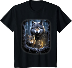 Wolf Wolves in Forest by Night Moon Fantasy Art Wildlife