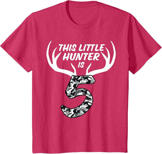Kids 5 Year Old Birthday Shirt Boy Deer Hunting Theme Camo 5th 5t