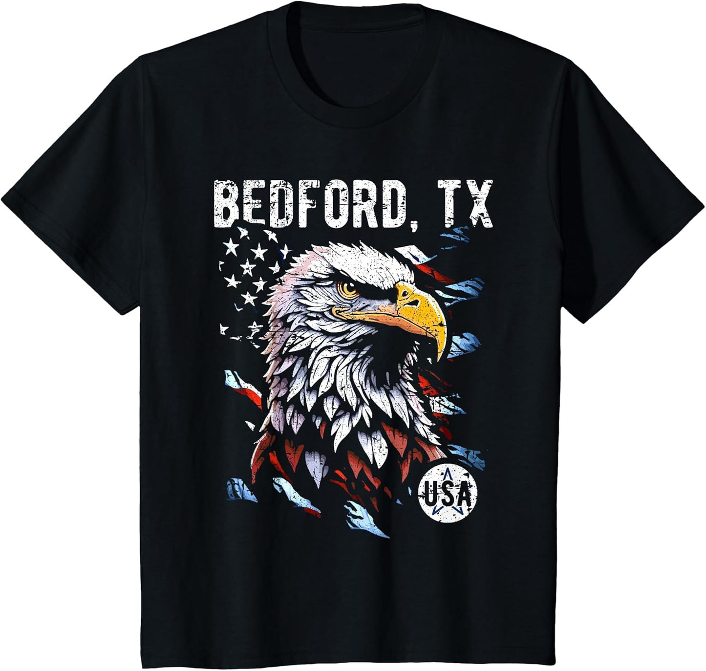 Bedford TX Patriotic Eagle USA Flag Vintage Style Design