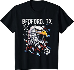 Bedford TX Patriotic Eagle USA Flag Vintage Style Design