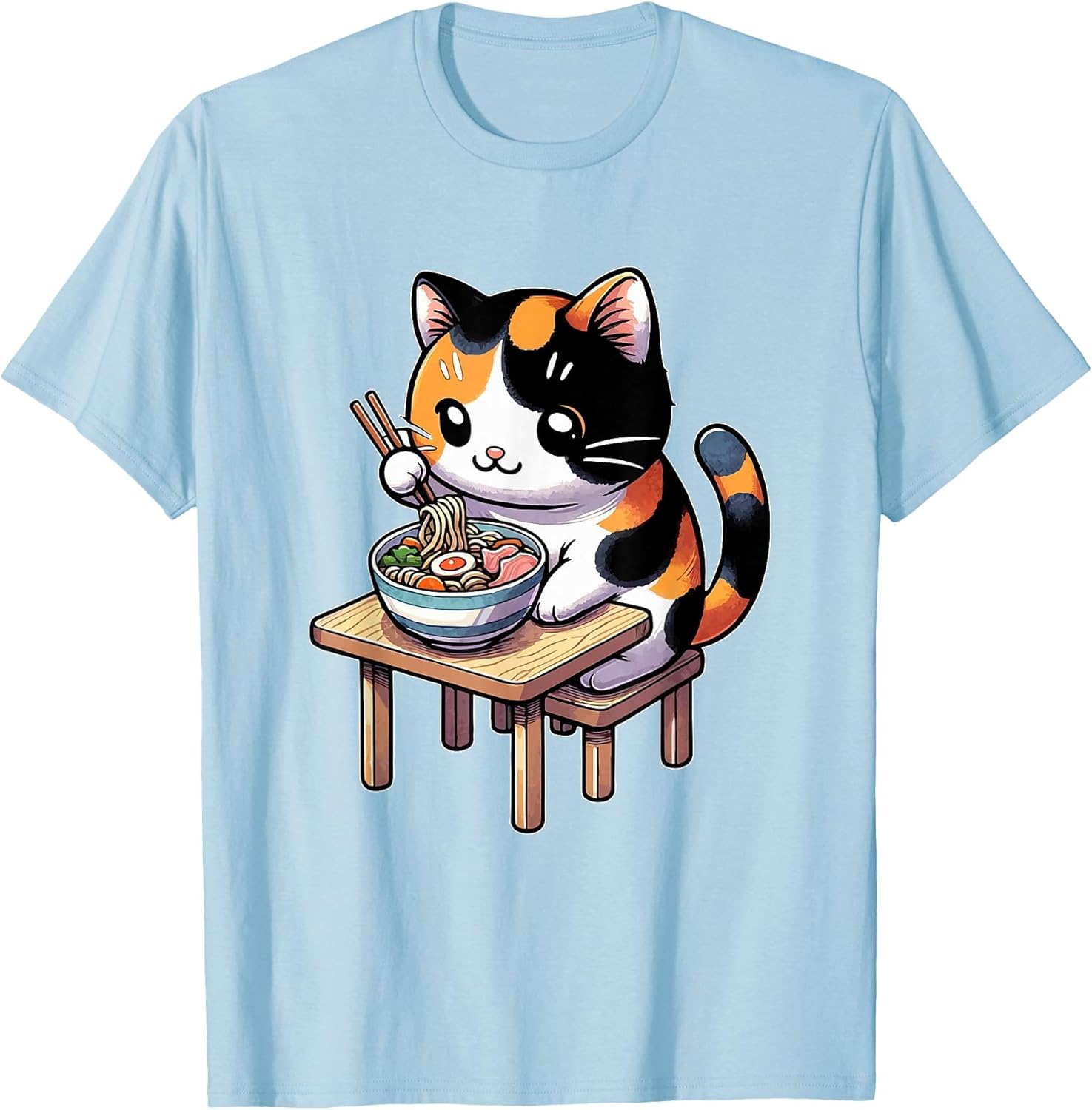 Calico Cat Eating Japanese Ramen Feline Kawaii Calico Cat