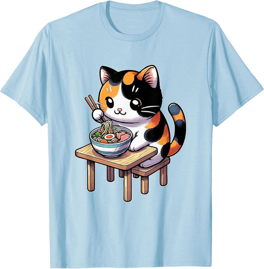 Calico Cat Eating Japanese Ramen Feline Kawaii Calico Cat