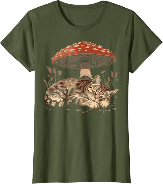 Cute Tabby Cat Gray Cat Cottagecore Aesthetic Mushroom