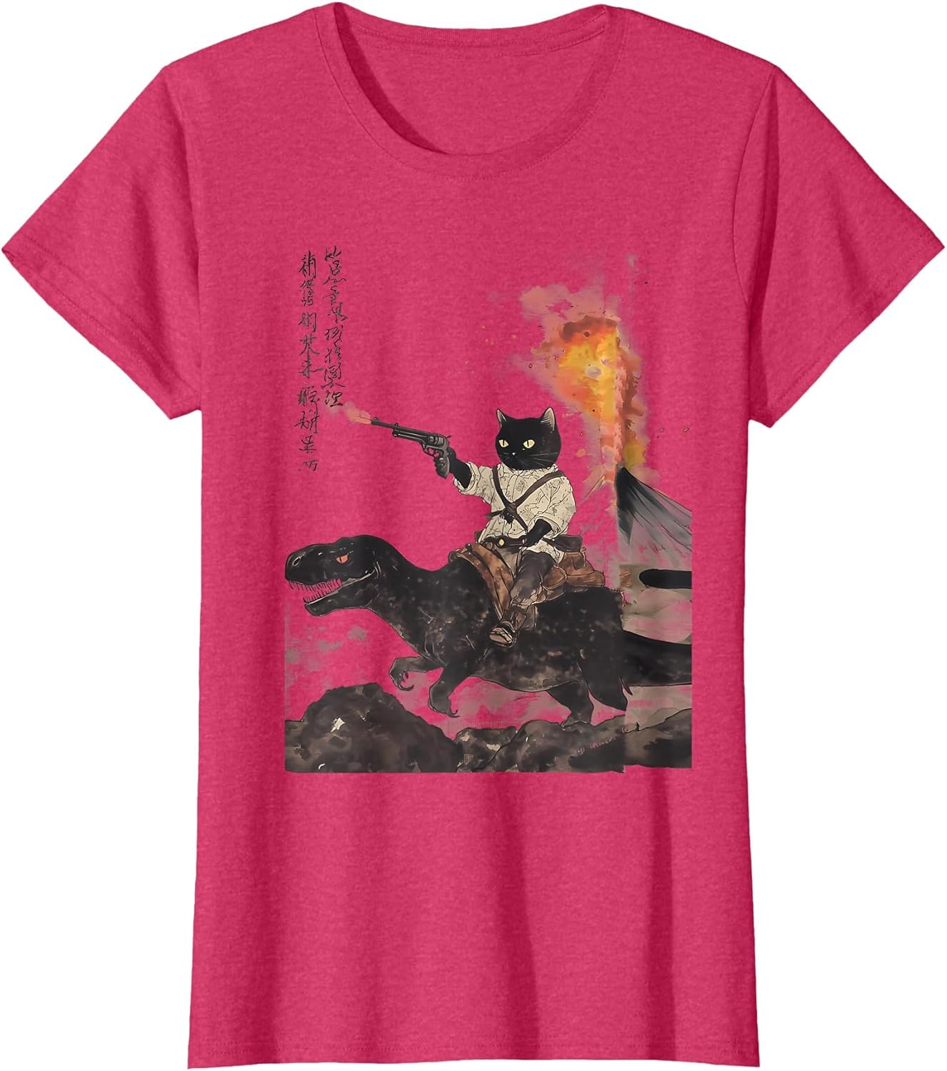 Retro Calligraphy cat Dinosaur Volcanic Eruption Art Print