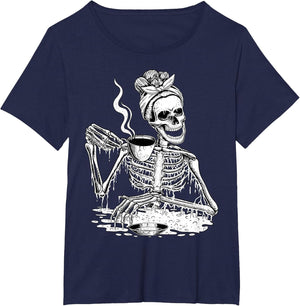 Skeleton Drinking Coffee Lazy & Easy Women Halloween Costume