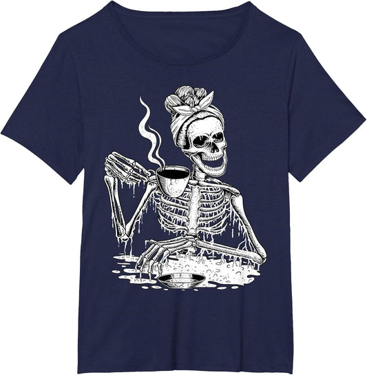 Skeleton Drinking Coffee Lazy & Easy Women Halloween Costume