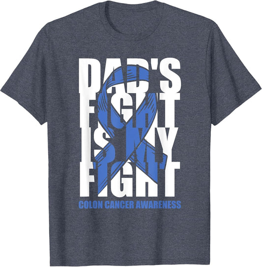 Colon Cancer Awareness Month Dark Blue Ribbon Dad's Fight
