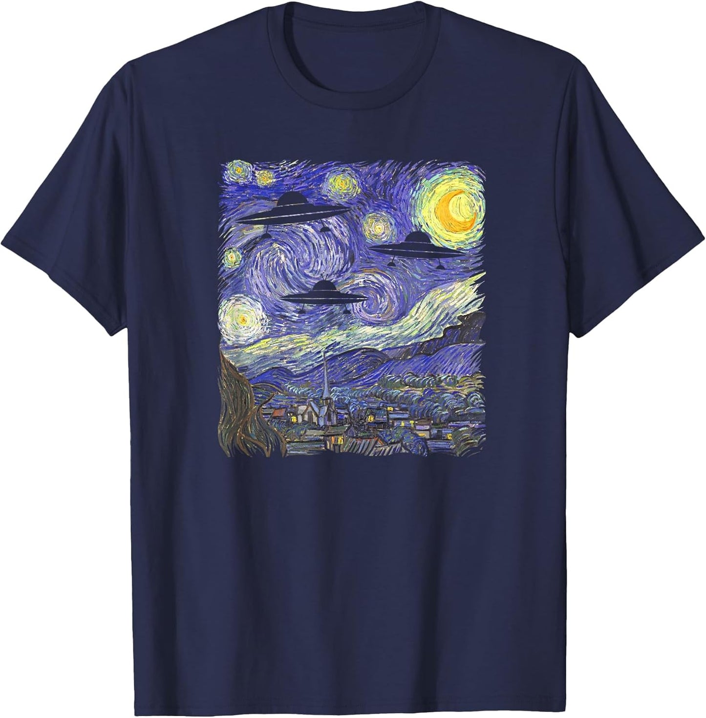 UFO Alien Abduction Starry Night Van Gogh Painting Shirt