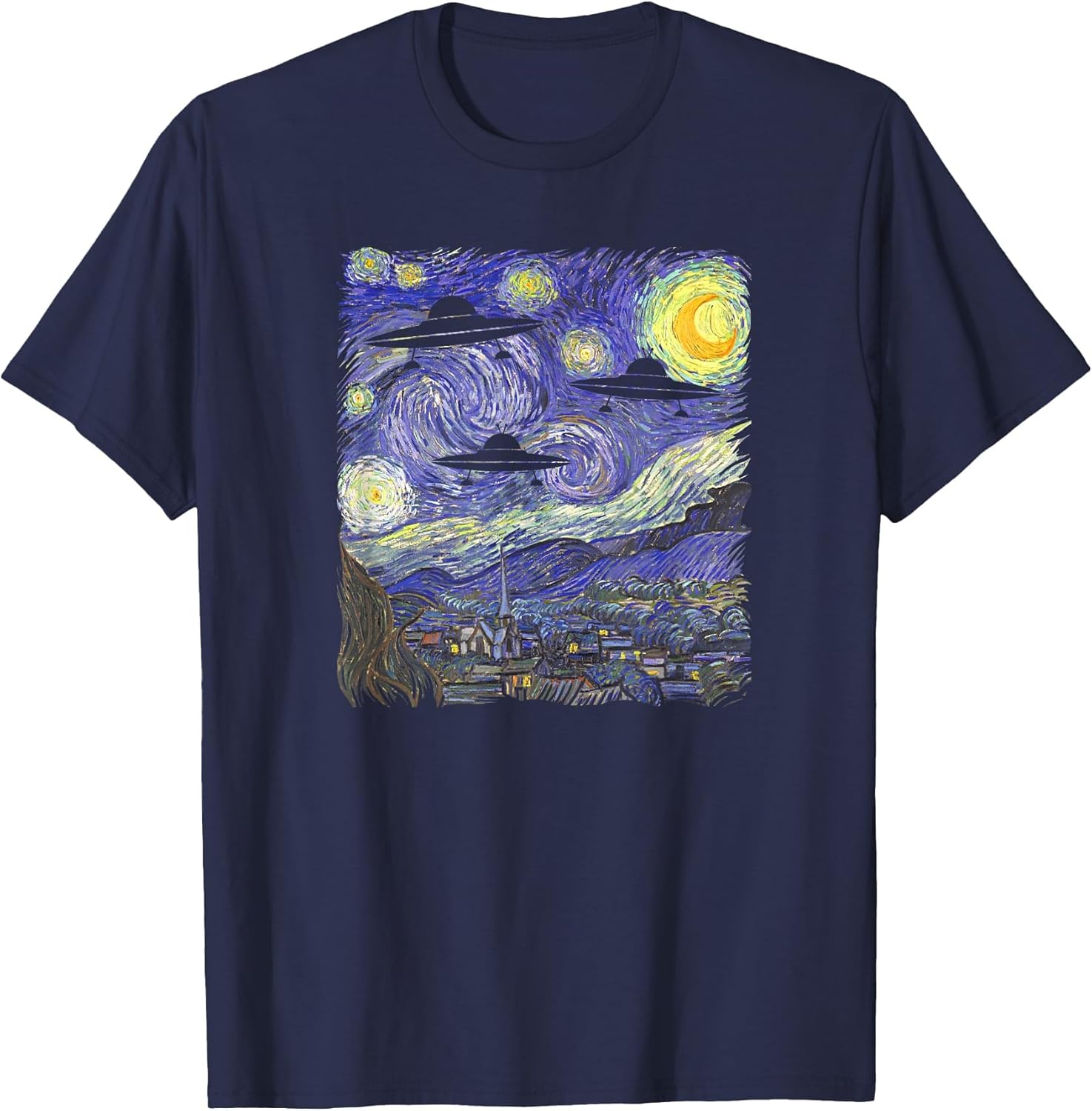 UFO Alien Abduction Starry Night Van Gogh Painting Shirt