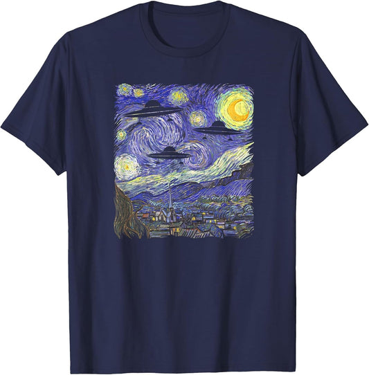 UFO Alien Abduction Starry Night Van Gogh Painting Shirt