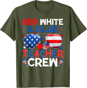 4th of July Red White & Teacher Crew American Flag