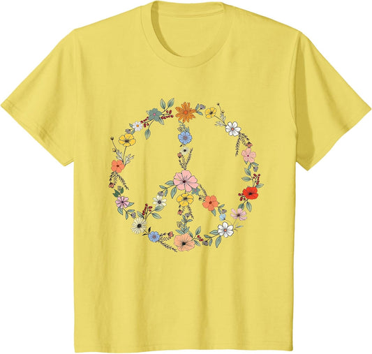 Retro Floral Peace Sign Boho Women Teens Girls Trendy Hippie