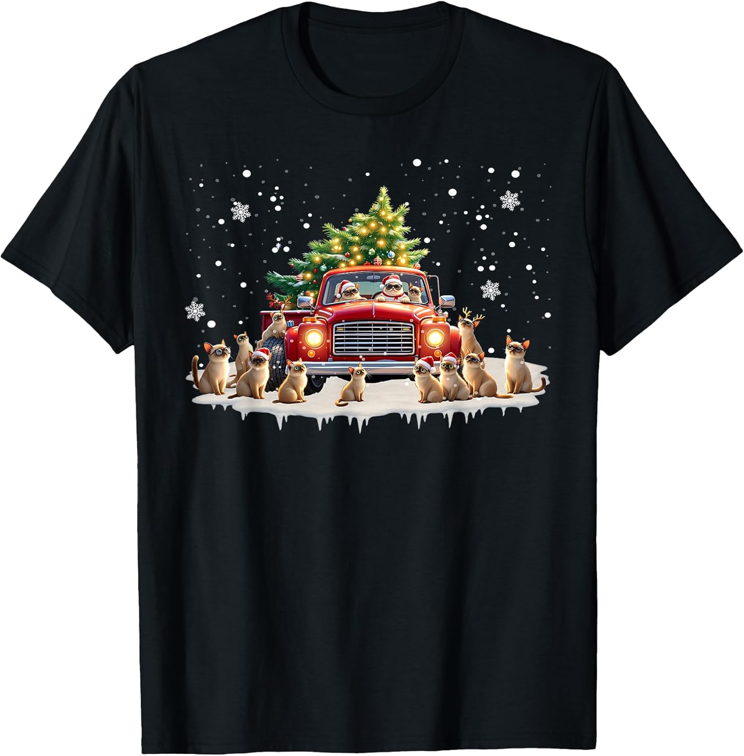 Siamese Cat Red Truck Christmas Tree Santa Ugly Xmas